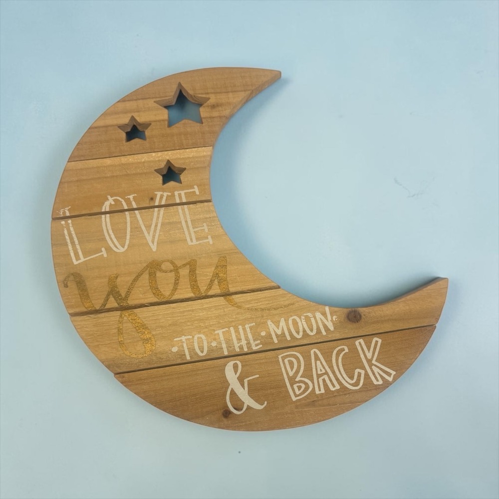 Love You To The Moon and Back Wooden Crescent Moon Star Wall Decor Nursery Sign